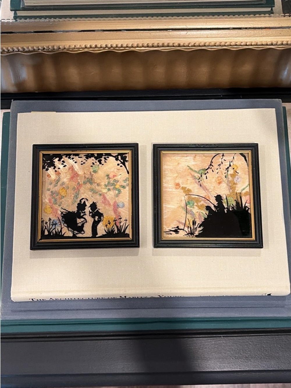 Vintage Mini Hand Painted Silhouette Art with Dried Flowers Painting Picture